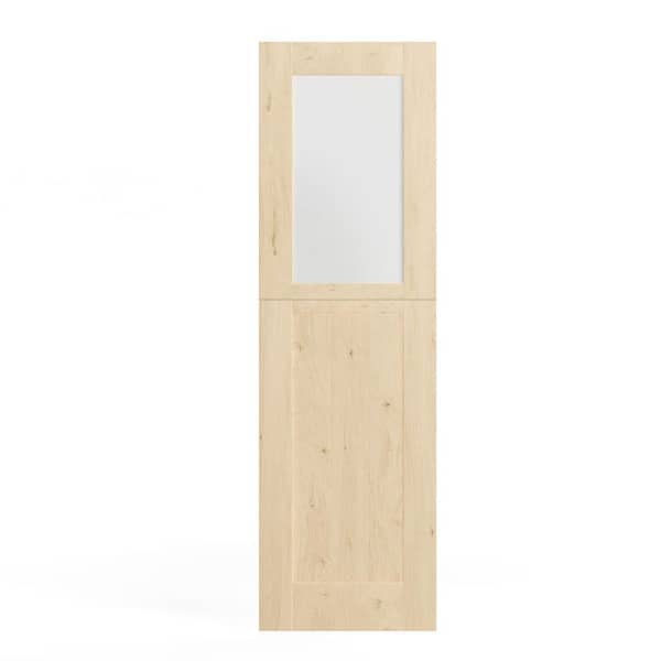 TENONER 24 in. x 80 in. Finished Interior Dutch Door, Half Frosted Glass Split Single Door Slab with Natural Pine Wood Color
