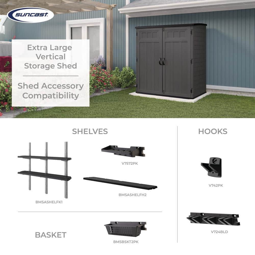 Gray Resin Vertical Storage Shed with Double Doors