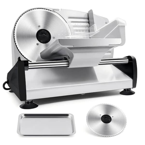 Silver Meat Slicer, 200W Electric Food Slicer with 2 Removable 7.5 in. Stainless Steel Blades and Stainless Steel Tray