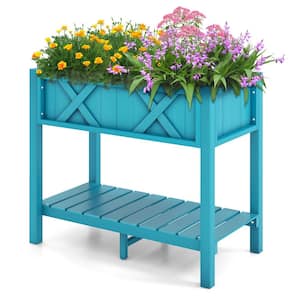 34 in. x 18 in. x 29 in. HIPS Raised Garden Bed with Storage Shelf and Drainage Holes in Blue