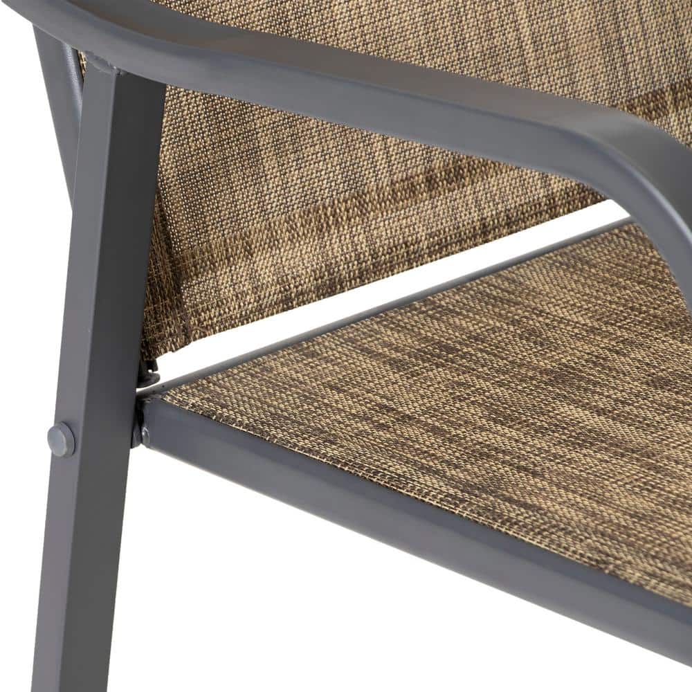 Earth Tone Steel and Textilene Outdoor Bar Stools Set of 2