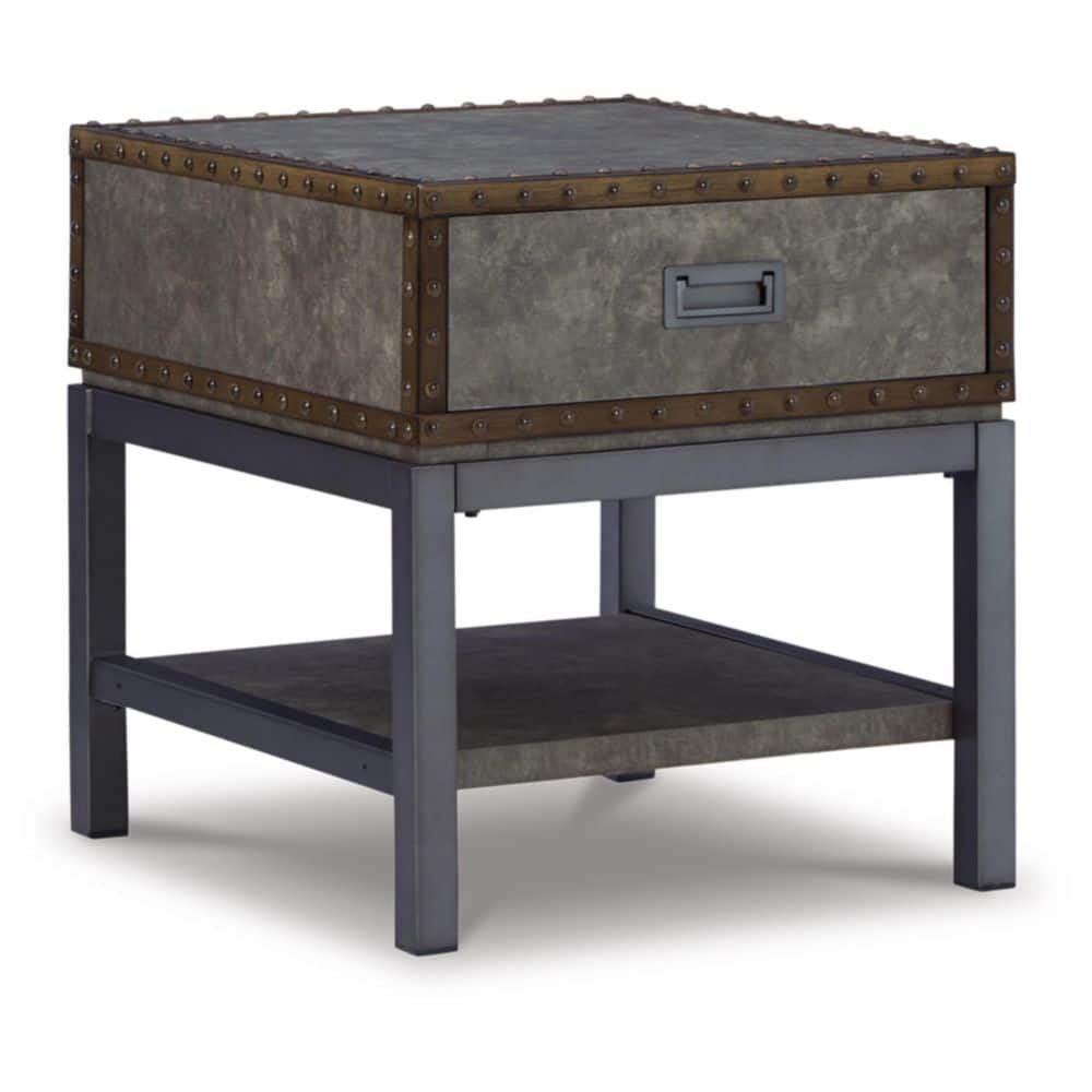 Derrylin Vintage Industrial Gray-Brown End Table with Storage