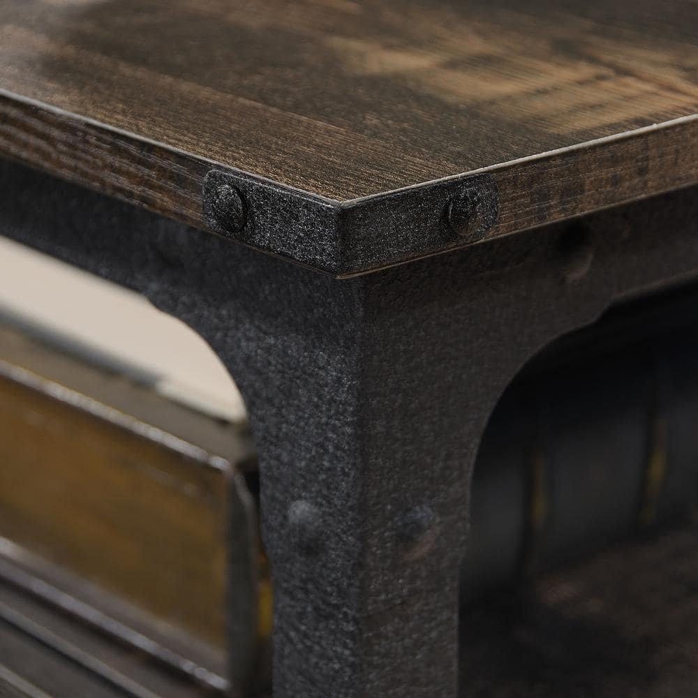 Carbon Oak and Black Industrial L-Shaped Desk with File Storage