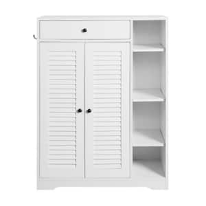 31.50 in. W x 15.75 in. D x 43.3 in. H White Linen Cabinet Shoe Rack Organizer Adjustable Storage Shelf andTop Drawer