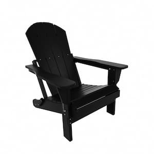 Addison Poly Plastic Folding Outdoor Patio Traditional Adirondack Lawn Chair in Black