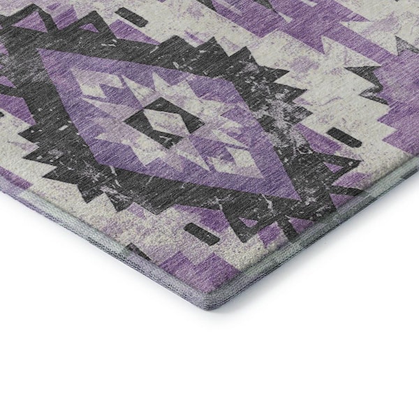 Mayfield Premium Machine Washable Abstract AMF1878 Purple 2 ft. 3 in. x 7 ft. 6 in. Runner Rug