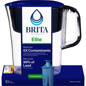 Tahoe 10-Cup Large Water Filter Pitcher in Black with 1-Elite Filter, BPA Free