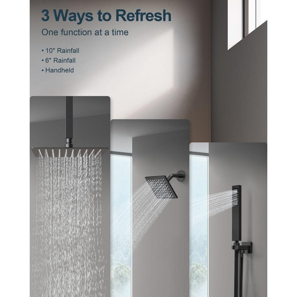 Matte Black Dual Shower Head System with Handheld Unit