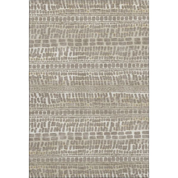 Mayfield Premium Machine Washable Abstract AMF2540 Khaki 9 ft. x 12 ft. Area Rug