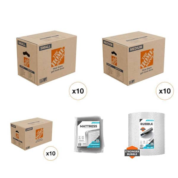 Moving Boxes (10-Count) with Mattress Bag and Bubble Cushion