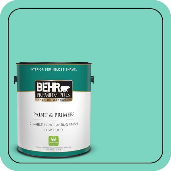 BEHR PREMIUM PLUS 1 gal. #P430-3 Green Parakeet Semi-Gloss Enamel Low Odor Interior Paint & Primer