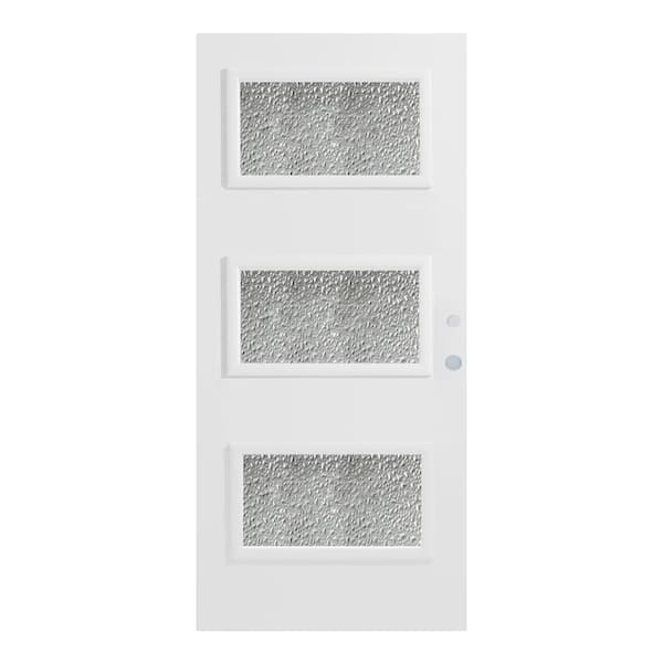 Stanley Doors 36 in. x 80 in. Dorothy Diamond 3 Lite Painted White Left-Hand Inswing Steel Prehung Front Door