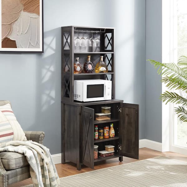 Unbranded 20-Bottle Charcoal Gray Wood Frame Side Home Source Bar Cabinet and Hollow out Barn Design Wine Rack