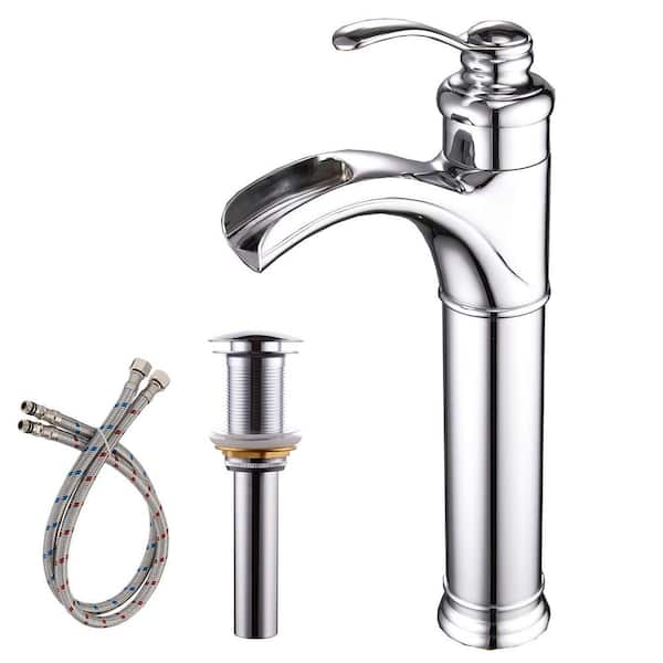 PERLIRIA INC Single Handle Single-Hole Bathroom Vessel Sink Faucet Set with Pop-Up Drain Set in Polished Chrome