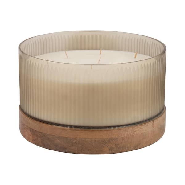 7 in. Beige/Ivory Glass Wood Sage and Sea Salt Candle 183 Oz