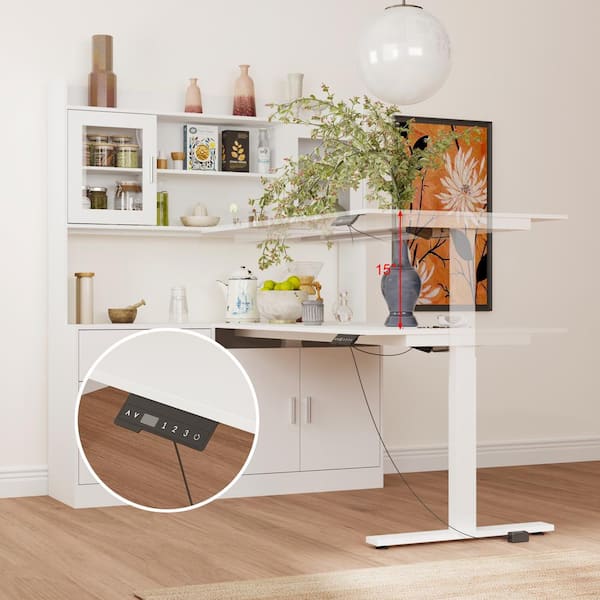 FUFU&GAGA 68.5 in. W L-Shaped White Writing Desk Adjustable Height