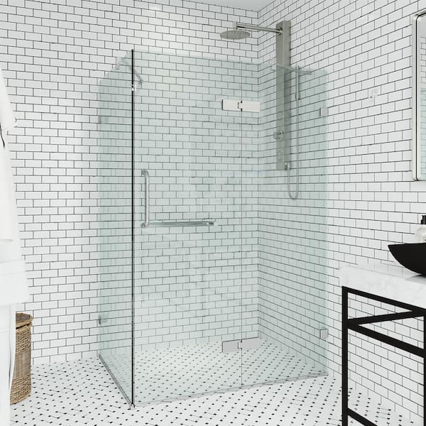 VIGO Monteray 30 in. L x 46 in. W x 73 in. H Frameless Pivot Rectangle Shower Enclosure in Chrome with 3/8 in. Clear Glass