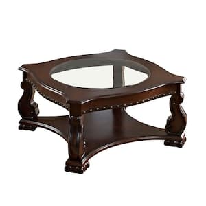 38 in. Brown and Clear Round Glass Top Coffee Table