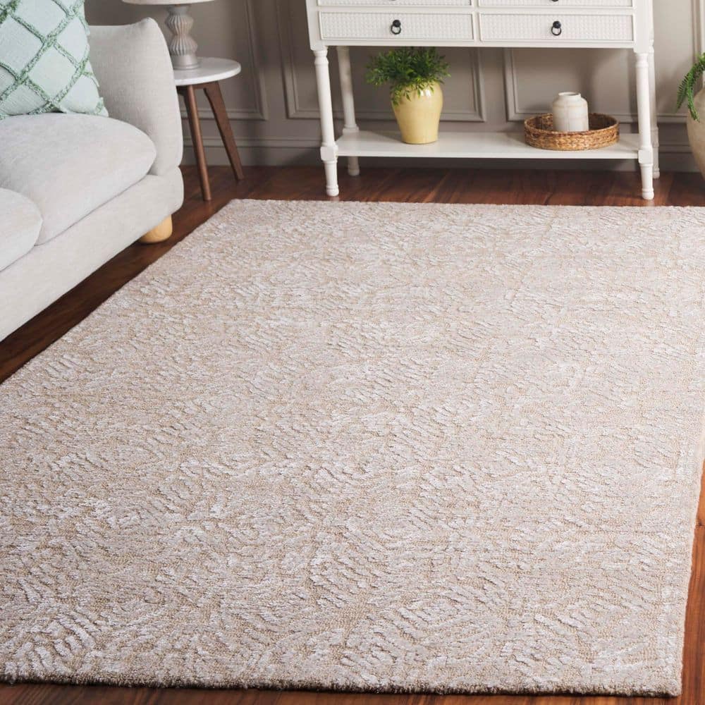 Ivory and Beige Hand-Tufted Wool Square Rug, 6'