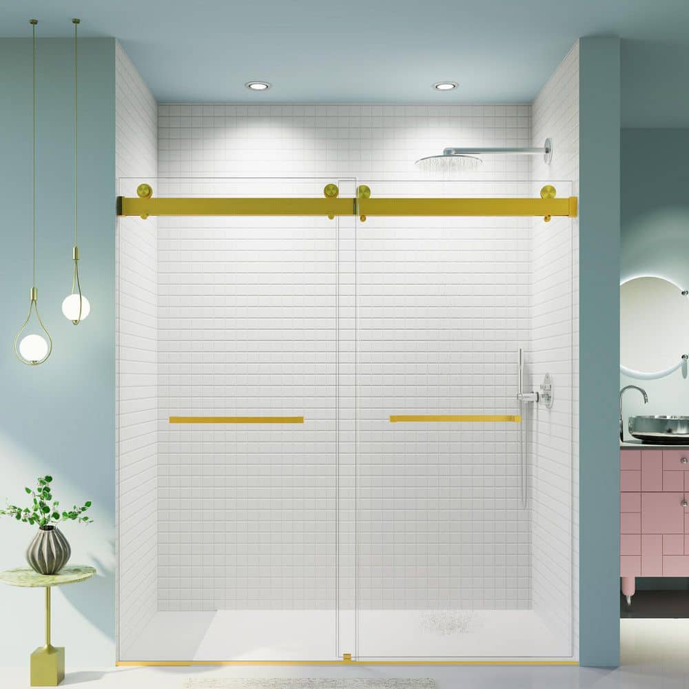 72 in. W x 76 in. H Double Sliding Frameless Shower Door in Brushed Gold with Clear SGCC Tempered Glass price history on PriceWatchPro