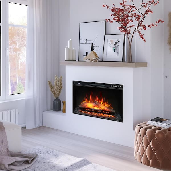 COSTWAY 23" Recessed Electric Fireplace Insert - 1500W Infrared Heater, 6 Flame Colors, Remote, Timer, Overheat Protection | Silver