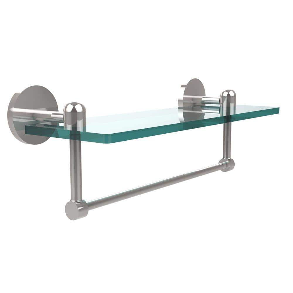 Allied Brass Tango 16 in. L x 5 in. H x 5 in. W Clear Glass Vanity Bathroom Shelf with Towel Bar in Polished Chrome