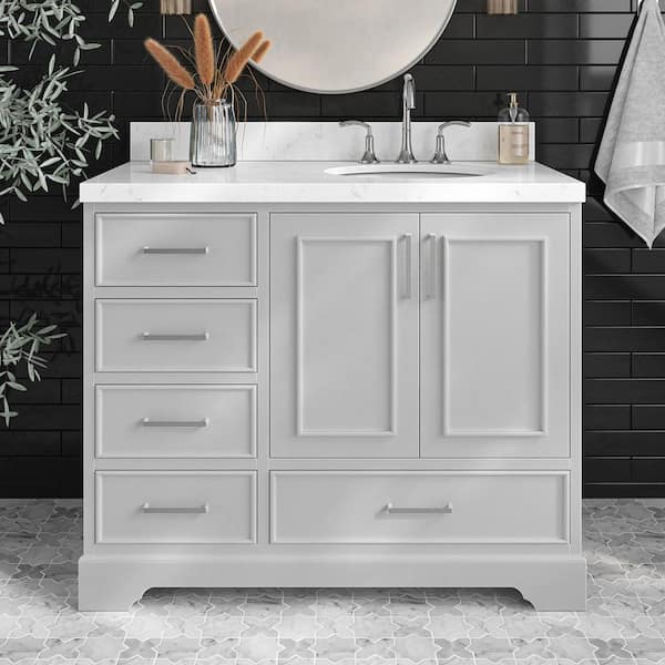 ARIEL Stafford 42 in. W x 22 in. D x 36 in. H Single Sink Freestanding Bath Vanity in Grey with Carrara White Quartz Top