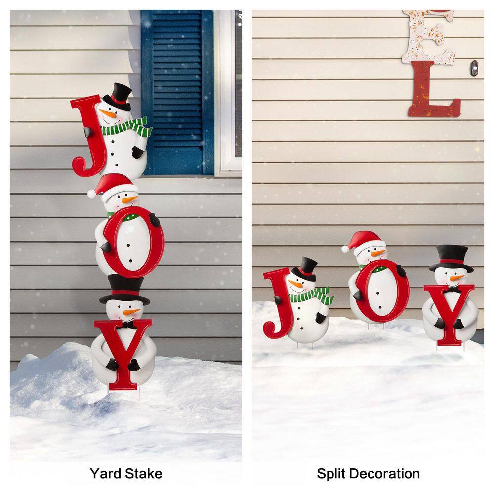 48" Red and White Metal Snowman JOY Yard Stake