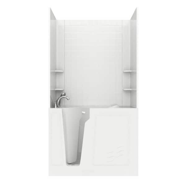 Unbranded Rampart 4.4 ft. Walk-in Non-Whirlpool Bathtub with 4 in. Tile Easy Up Adhesive Wall Surround in White