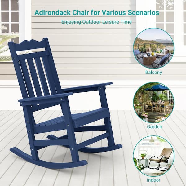 Sonkuki Navy Blue Plastic Adirondack Rocking Chair with Big