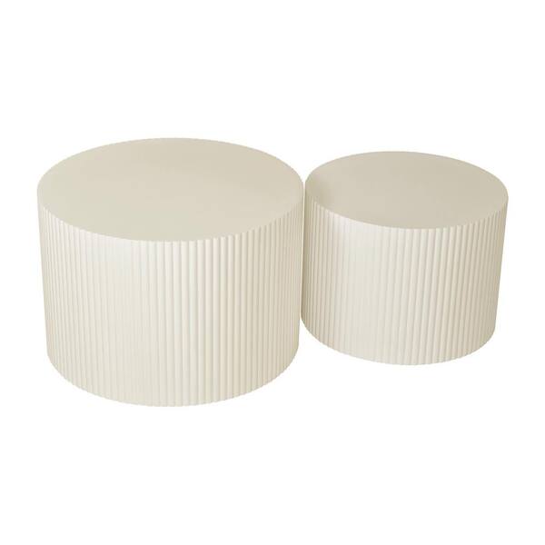 Sudzendf Beige MDF Round Outdoor Side Table 2-Piece