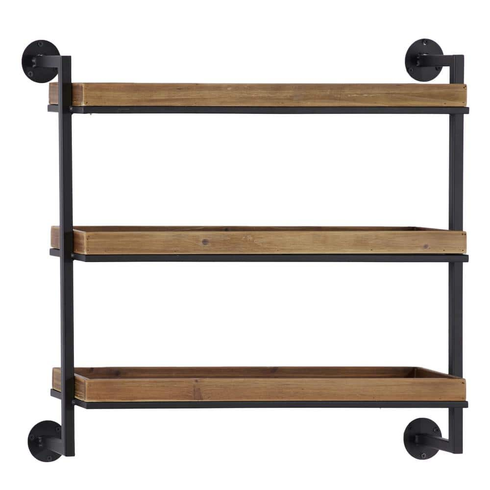 Litton Lane 26 in. x 23 in. Brown 3 Shelves Metal Wall Shelf 43781 ...