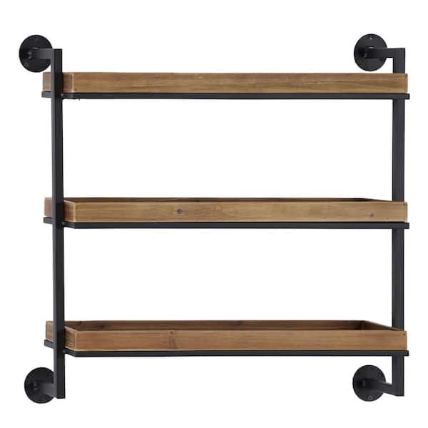 Litton Lane 26 in. x 23 in. Brown 3 Shelves Metal Wall Shelf