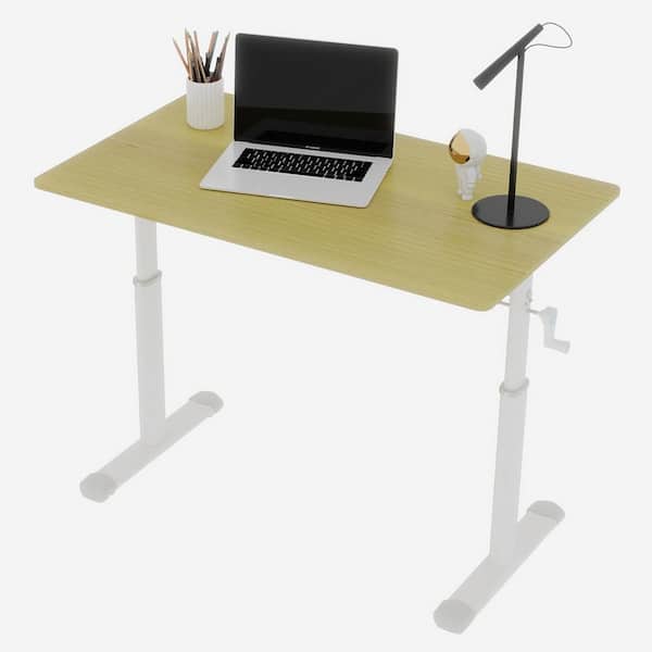 Dunford 39.37 in. Rectangle Natural Finish Plus White Wood and Metal Adjustable Office Desk Computer Tables
