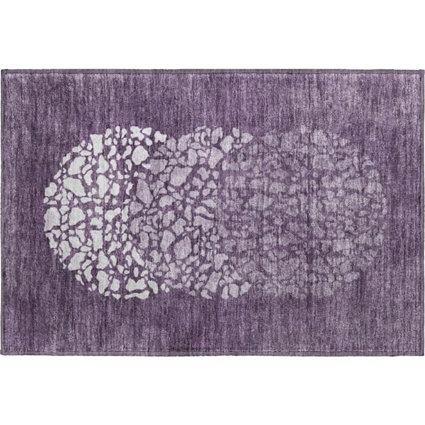 Mayfield Premium Machine Washable Indoor/Outdoor Geometric AMF643 Eggplant 1 ft. 8 in. x 2 ft. 6 in. Area Rug