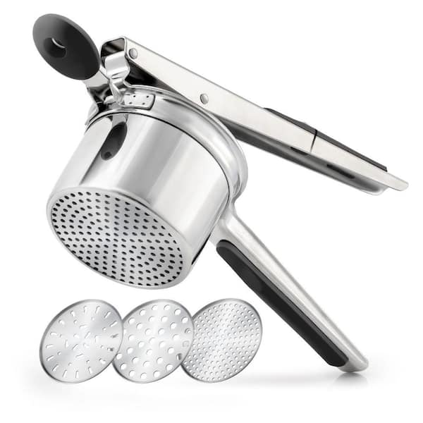 Large 15 oz Potato Ricer and Masher, Heavy-Duty Stainless Steel Kitchen Press with 3 Discs