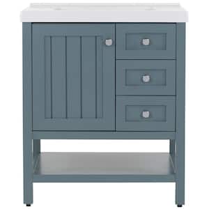 Lanceton 31 in. W x 22 in. D x 37 in. H Single Sink Freestanding Bath Vanity in Sage with White Cultured Marble Top