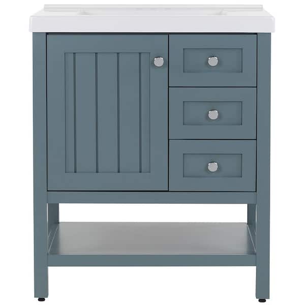 Home Decorators Collection Lanceton 31 in. W x 22 in. D x 37 in. H Single Sink Freestanding Bath Vanity in Sage with White Cultured Marble Top