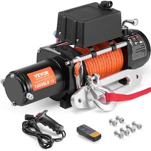 Electric Winch, 10,000 lbs., 12-Volt DC Truck Winch with Φ7/20 in. x 65 ft. Synthetic Rope Aluminum Fairlead Wireless