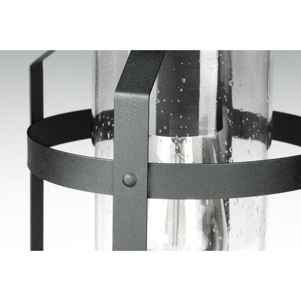 Haslett Black Steel Outdoor Wall Lantern with Seeded Glass