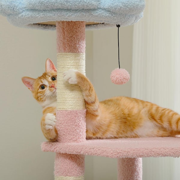 Foobrues Flower Cat Tree with Large Metal Frame Hammock 36.6 in