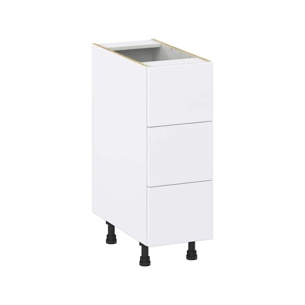 J COLLECTION Timberline 12 in. W x 24 in. D x 34.5 in. H Assembled Slab Drawer Base Kitchen Cabinet in Bright White with 3-Drawers