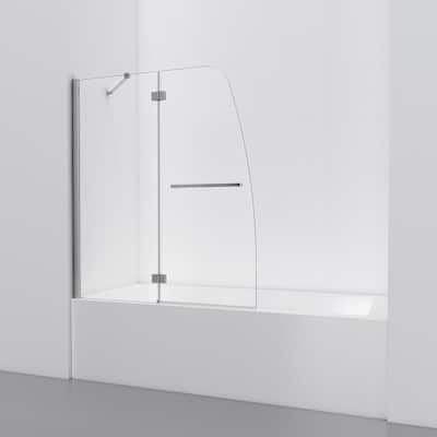 48.6 in. W x 57 in. H Pivot Frameless Bathtub Door in Chrome with Handle