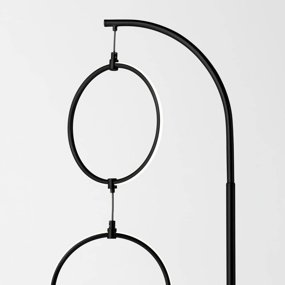 Nova 74" Black LED Arc Floor Lamp with 3 Rings