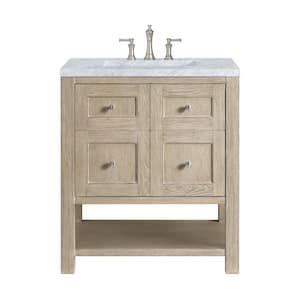 Breckenridge 30.0 in. W x 23.5 in. D x 34.18 in. H Bathroom Vanity in Whitewashed Oak with Carrara White Marble Top