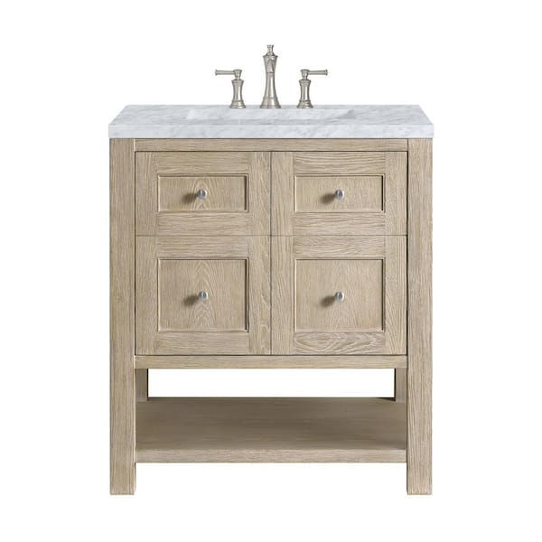 James Martin Vanities Breckenridge 30.0 in. W x 23.5 in. D x 34.18 in. H Single Bathroom Vanity Whitewashed Oak and Carrara White Marble Top