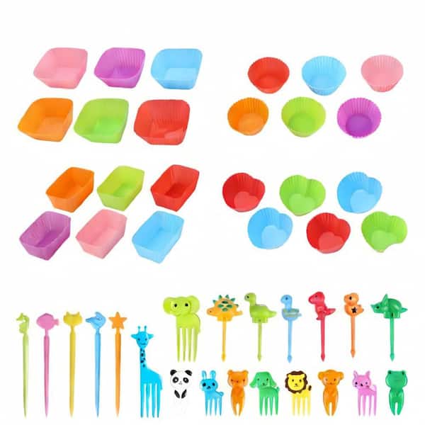 Silicone Lunch Box Dividers Set with 24 Reusable Cupcake Liners for Kids' Lunch Boxes and General Lunch (100-Pack)