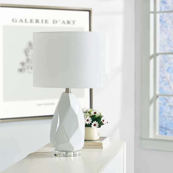Maxax Sacramento 23 in. White Ceramic Table Lamp with White Linen Lampshade.