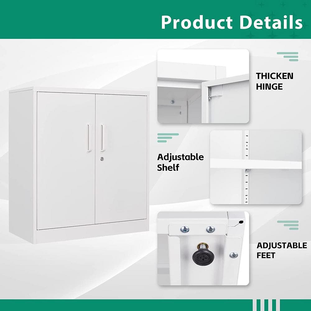 White Lockable Freestanding Office Cabinet with Adjustable Shelving