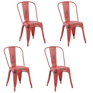 Kricox Red Metal Tolix Style Stackable Side Chairs (Set of 4)